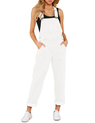 Brilliant White Women's Casual Stretch Denim Bib Overalls Pants Pocketed Jeans Jumpsuits