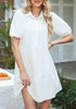 Brilliant White Flowy Dresses for Women Babydoll Shirt Dress Business Casual Work Modest Puff Sleeve Short Dress