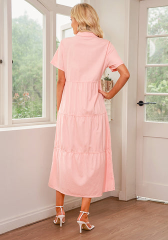 Gossamer Pink Women's Button Down Casual Babydoll Vacation Denim Long Dresses