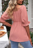Coral Almond Blouses for Women Business Causal Peplum Dressy Tops Ruffle Puff Sleeve Elegant Work Tunic