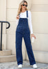 Dark Blue Women's Casual Adjustable Strap Wide Leg Jumpsuit with Pocket Jeans Trouser