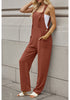 Rust Brown Women's Casual Baggy Linen Overall Summer Pockets Bib Overalls