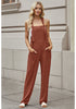 Rust Brown Women's Casual Baggy Linen Overall Summer Pockets Bib Overalls