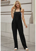 Black Women's Casual Baggy Linen Overall Summer Pockets Bib Overalls