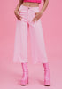 Candy Pink Women's High Waisted Denim Capri Pants Seamed Front Raw Hem