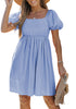 Sky Blue Women's Off the Shoulder Puff Sleeve Square Neck A-Line Babydoll Dresses