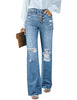 Light Blue High Waisted Ripped Flare Jeans for Women Distressed Bell Bottom Jeans Wide Leg Pants