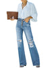 Light Blue High Waisted Ripped Flare Jeans for Women Distressed Bell Bottom Jeans Wide Leg Pants