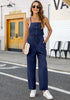 Navy Blue Women's Button Down Pocket Straight Leg Vintage Casual Overalls