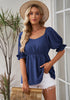 Dark Blue Blouses for Women Business Causal Peplum Dressy Tops Ruffle Puff Sleeve Elegant Work Tunic