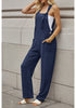 Navy Blue Women's Casual Baggy Linen Overall Summer Pockets Bib Overalls
