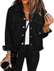 Washed Black Women's Denim Collared Jacket With Flap Pocket Button UP Raw Hem Detail Long Sleeve Jean Jackets