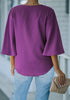 Purple Women's V Neck Button Down Shirts 3/4 Bell Sleeve Tie Knot Blouse