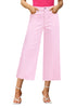 Candy Pink Women's High Waisted Denim Capri Pants Seamed Front Raw Hem