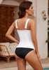 White Women's Knot Front Twist Front Tankini Top Low Cut Shirred Swimsuit Tops