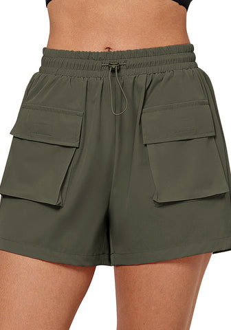 Army Green Women's Casual Lightweight Athletic Pocket Drawstring Shorts High Rise Sports Short
