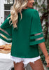 Alpine Green Women's Casual V Neck Mesh Panel Blouse Tops 3/4 Bell Sleeve Shirt
