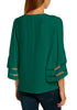 Alpine Green Women's Casual V Neck Mesh Panel Blouse Tops 3/4 Bell Sleeve Shirt