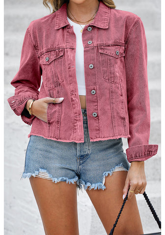 Brick Red Acid Washed Denim Jeans Jacket