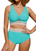 Aqua Blue Women's 2 Piece Adjustable Strap Bikini Cami Split Swimsuit Tankini Set