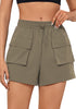 Khaki Women's Casual Lightweight Athletic Pocket Drawstring Shorts High Rise Sports Short