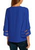 Lapis Blue Women's Casual V Neck Mesh Panel Blouse Tops 3/4 Bell Sleeve Shirt