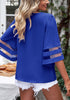 Lapis Blue Women's Casual V Neck Mesh Panel Blouse Tops 3/4 Bell Sleeve Shirt