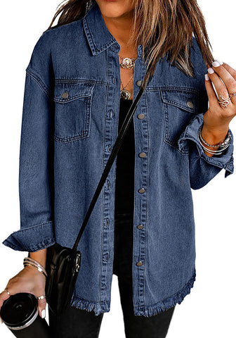 Bay Blue Button Down Tunic Denim Shirt Jacket