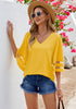 Gold Lemon Dressy Tops for Women Women's Summer Casual V Neck Mesh Panel 3/4 Bell Sleeve Loose Blouse Top