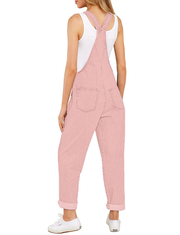 Pink Women's Casual Stretch Denim Bib Overalls Pants Pocketed Jeans Jumpsuits