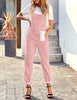 Pink Women's Casual Stretch Denim Bib Overalls Pants Pocketed Jeans Jumpsuits